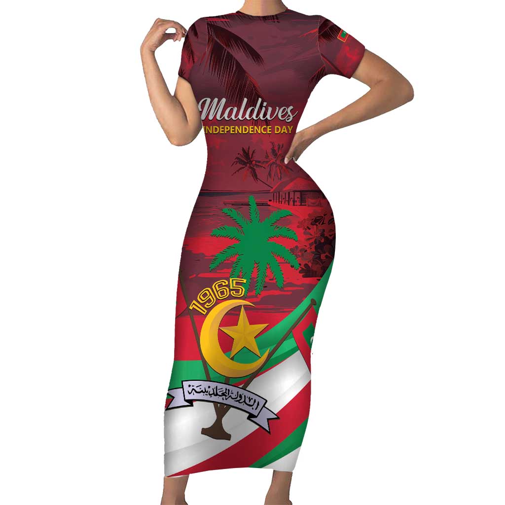 Personalized Maldives Independence Day 1965 Short Sleeve Bodycon Dress Dhivehi Raajjeyge Jumhooriyyaa - Wonder Print Shop