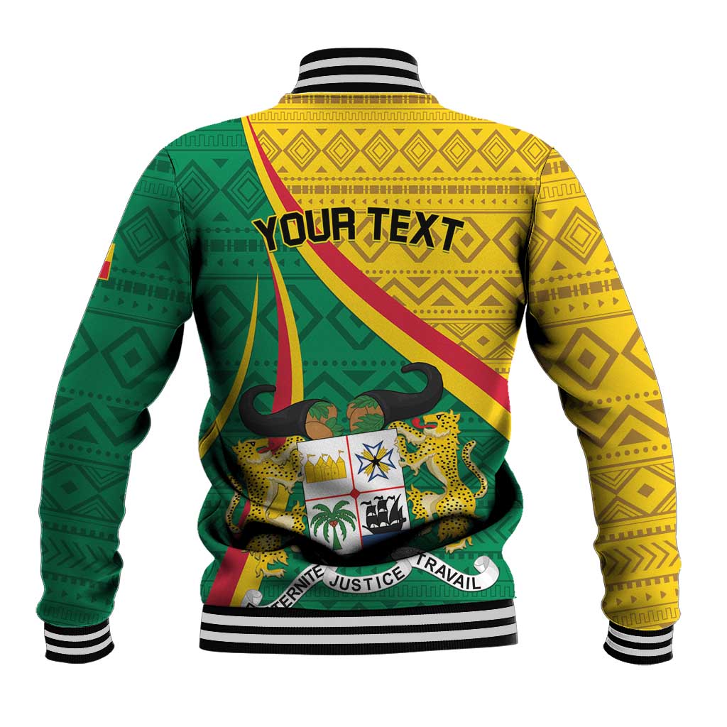 Colorful baseball jacket back print with geometric bands, striped collar & cuffs