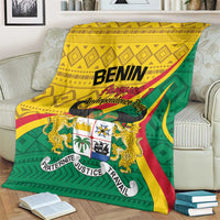 Colorful Benin Independence Day blanket with Benin text, lions, map and green red yellow design