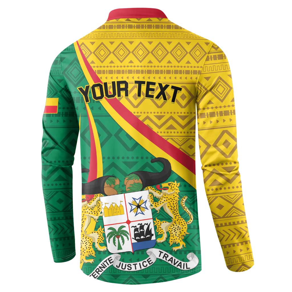 Colorful button sweatshirt back with large 'YOUR TEXT' and independence emblem