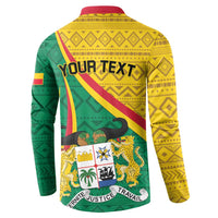 Colorful button sweatshirt back with large 'YOUR TEXT' and independence emblem