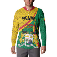 Colorful button sweatshirt on model, front graphic with August Independence Day text