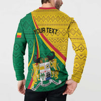 Colorful button sweatshirt back graphic with 'YOUR TEXT' and independence emblem