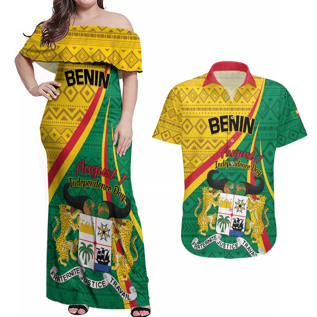 Personalized Benin Independence Day 1960 Couples Matching Off Shoulder Maxi Dress and Hawaiian Shirt Fraternite Justice Travail - Wonder Print Shop