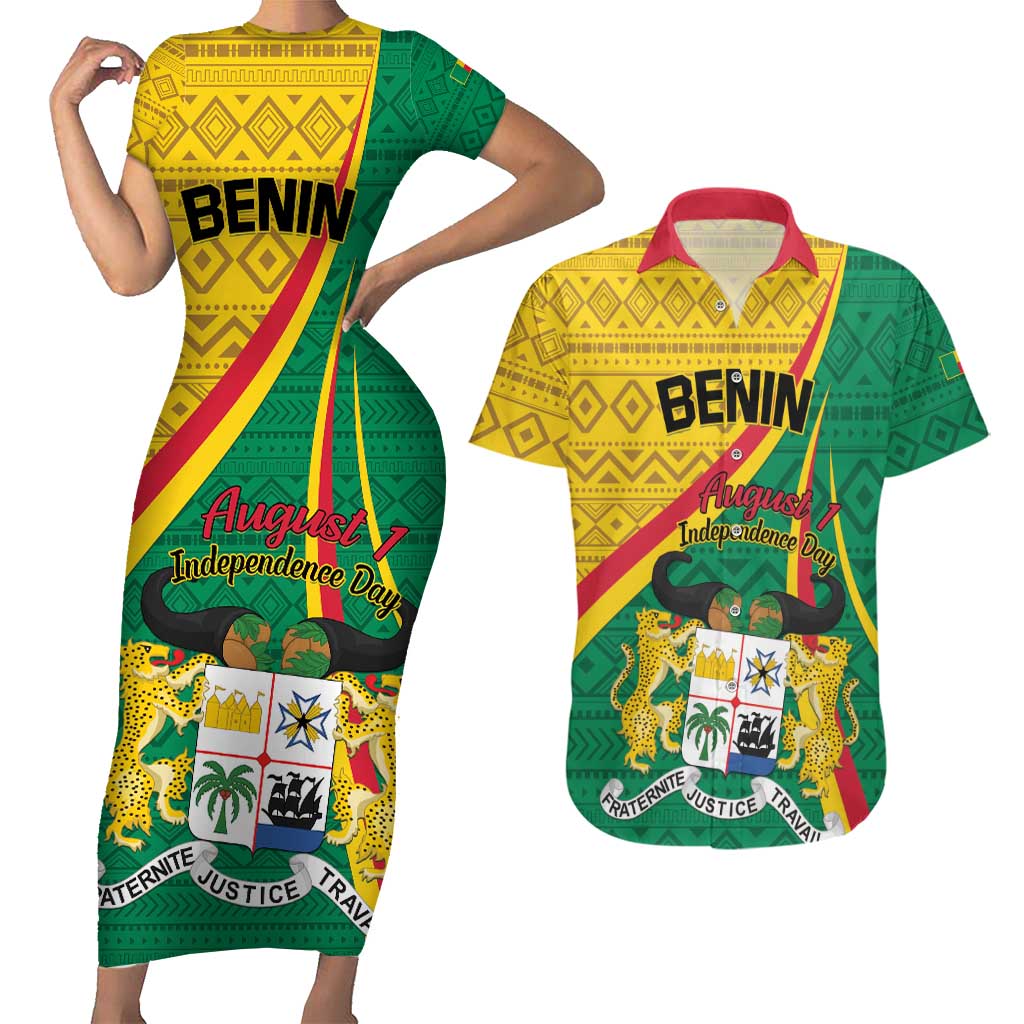 Personalized Benin Independence Day 1960 Couples Matching Short Sleeve Bodycon Dress and Hawaiian Shirt Fraternite Justice Travail - Wonder Print Shop