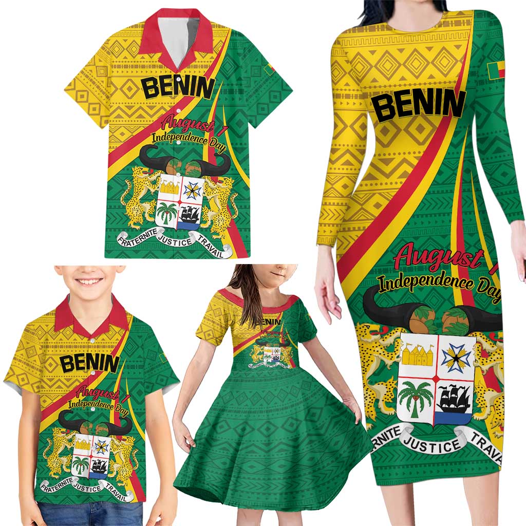 Personalized Benin Independence Day 1960 Family Matching Long Sleeve Bodycon Dress and Hawaiian Shirt Fraternite Justice Travail - Wonder Print Shop