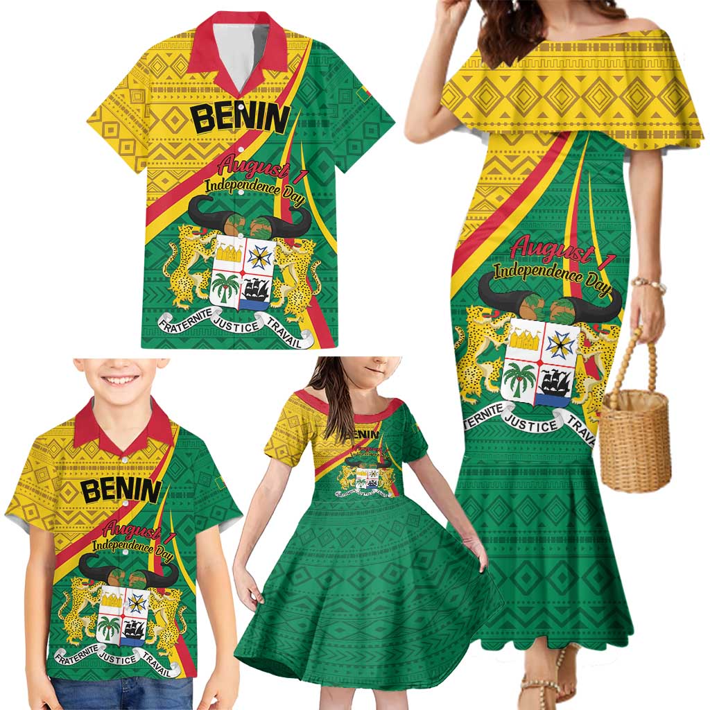 Personalized Benin Independence Day 1960 Family Matching Mermaid Dress and Hawaiian Shirt Fraternite Justice Travail - Wonder Print Shop