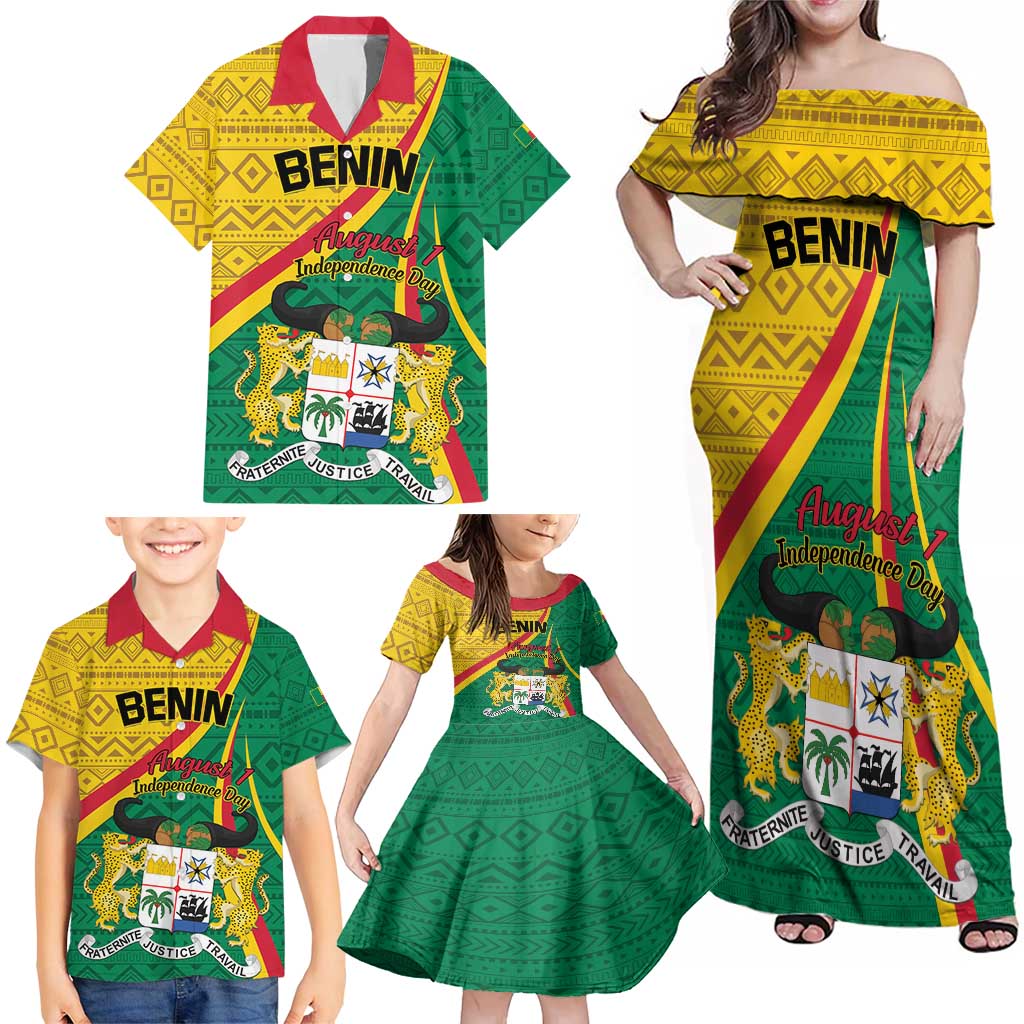 Personalized Benin Independence Day 1960 Family Matching Off Shoulder Maxi Dress and Hawaiian Shirt Fraternite Justice Travail - Wonder Print Shop