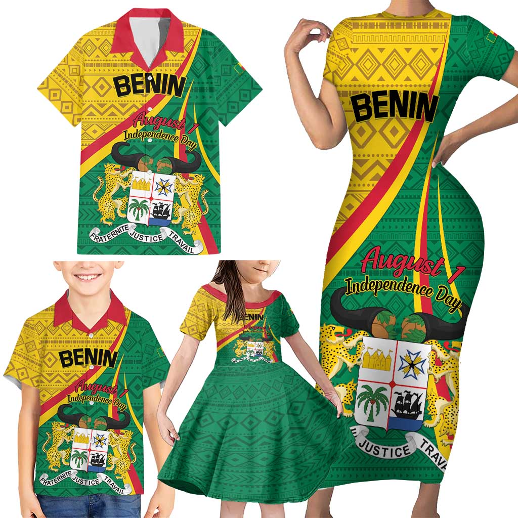 Personalized Benin Independence Day 1960 Family Matching Short Sleeve Bodycon Dress and Hawaiian Shirt Fraternite Justice Travail - Wonder Print Shop