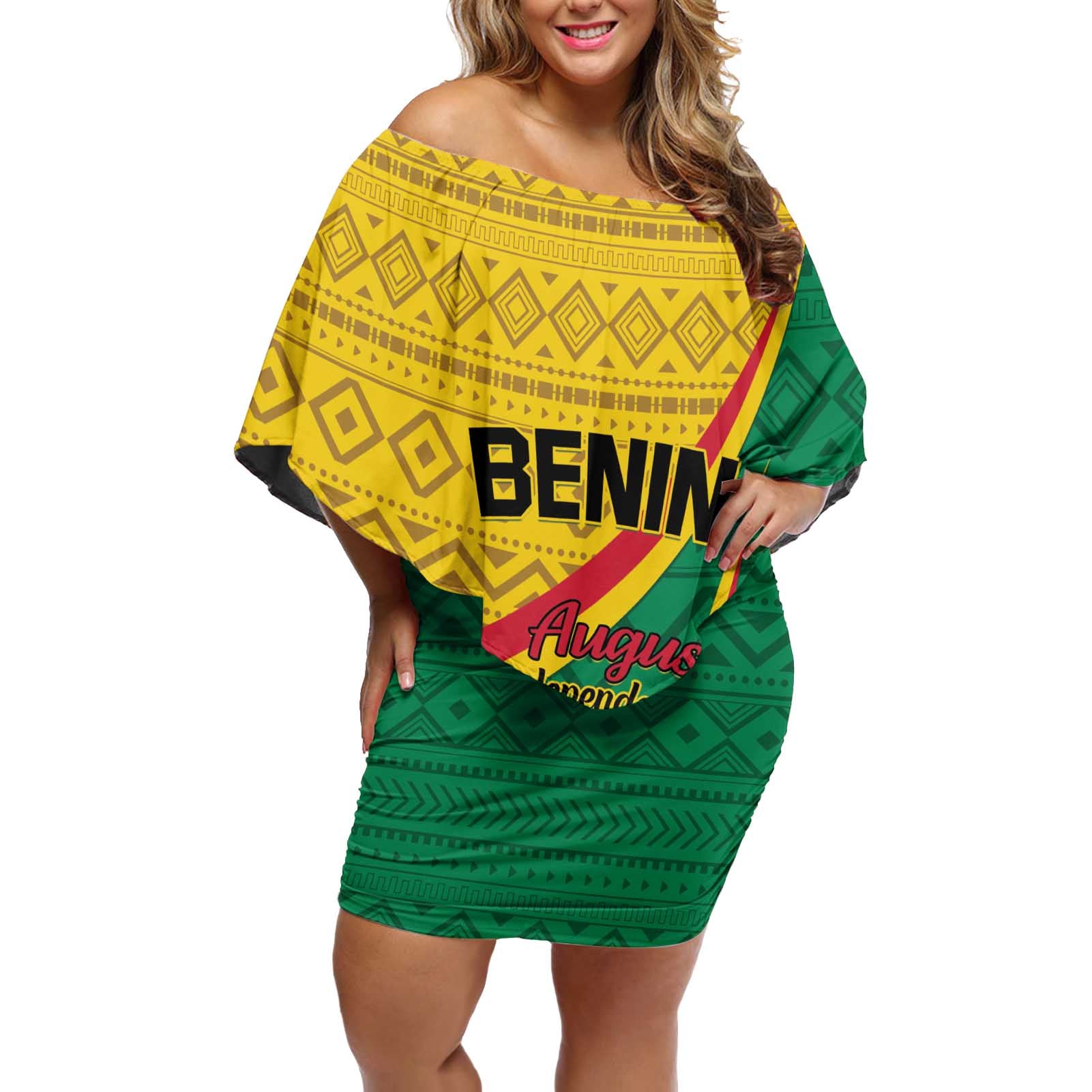 Personalized Benin Independence Day 1960 Off Shoulder Short Dress Fraternite Justice Travail - Wonder Print Shop