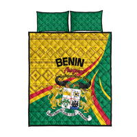 Personalized quilt bed set with two pillow shams; green and gold Benin Independence Day design
