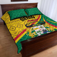 Personalized colorful Benin independence quilt bed set with map, flag, and “August 1” text