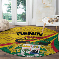 Round carpet with Benin Independence Day lettering and colorful map illustration