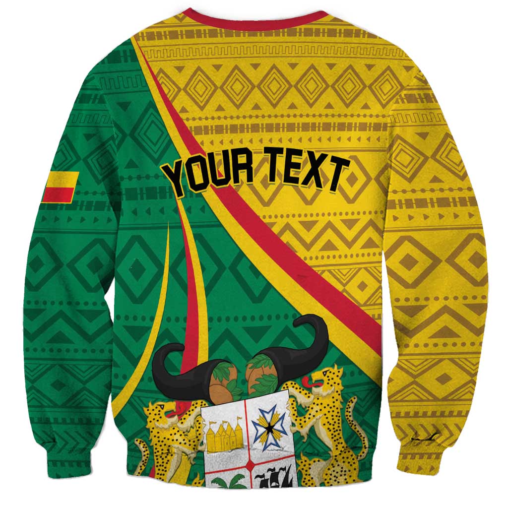 Colorful sweatshirt with YOUR TEXT print and Benin pattern with cheetah graphic