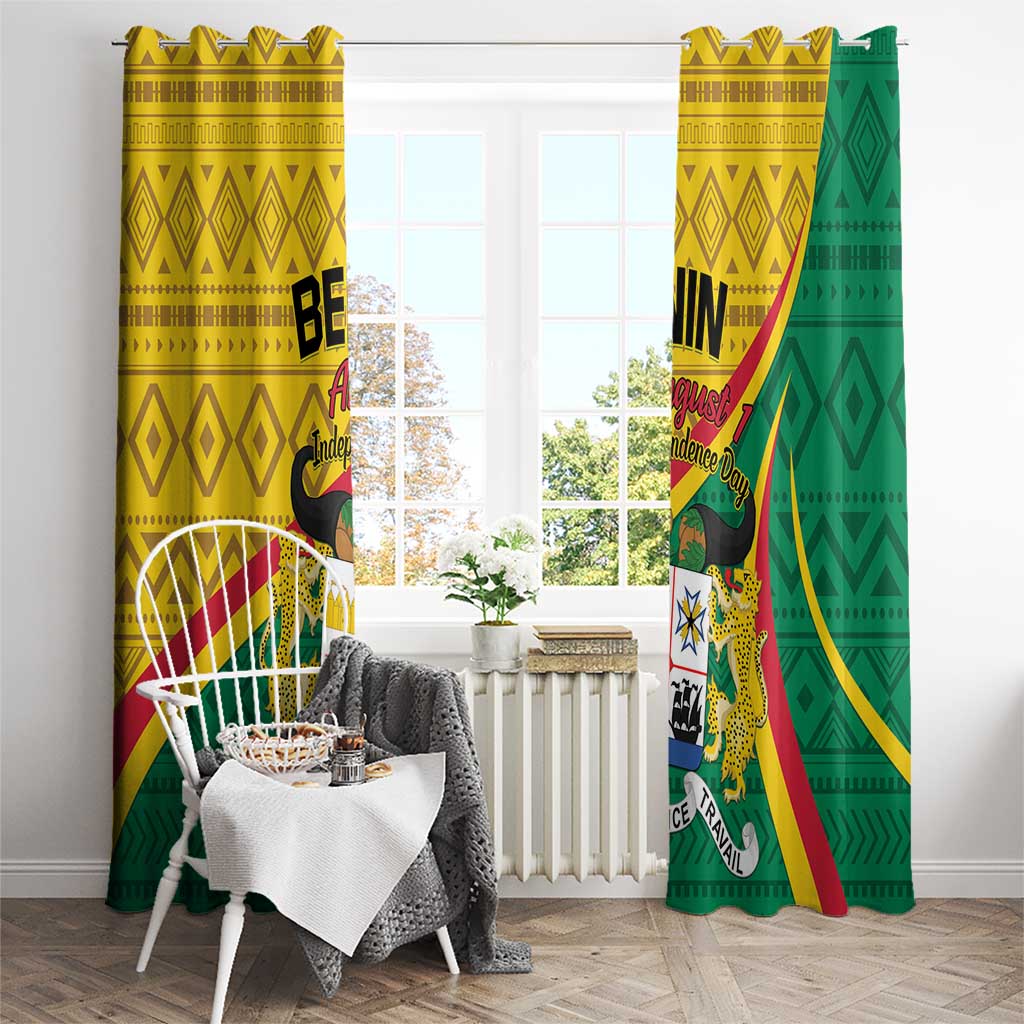 Colorful patterned window curtain panel pair with Benin-themed flag-like design