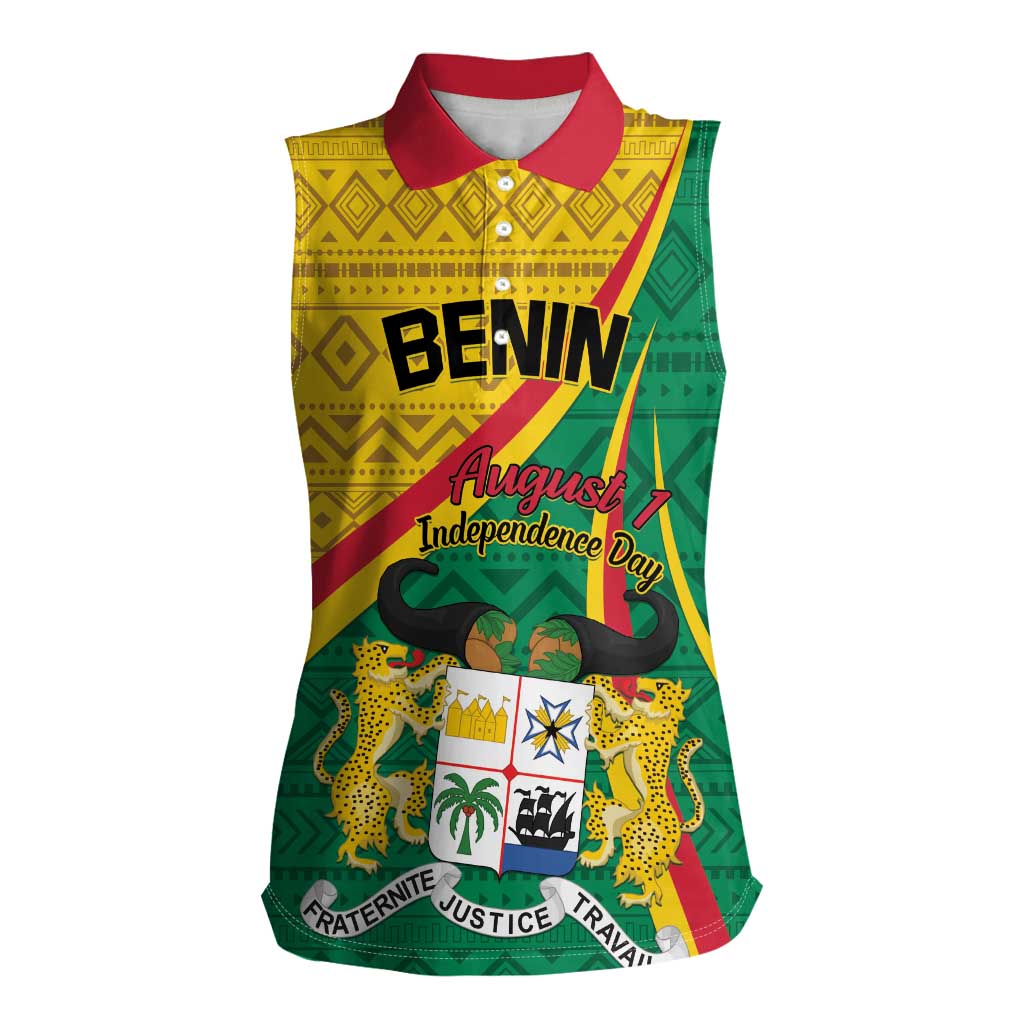 Personalized Benin Independence Day 1960 Women Sleeveless Polo Shirt Fraternite Justice Travail - Wonder Print Shop