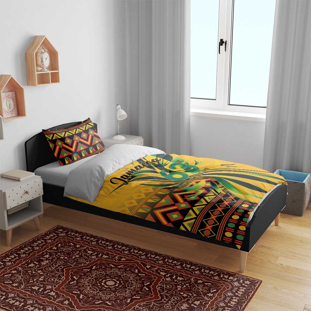 Jamaica Independence Day 1962 Bedding Set Jumieka Streamertail Reggae Pattern