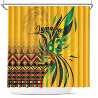Yellow Jamaica 63 Independence Day shower curtain with reggae leaf graphic