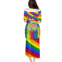 Personalised Pride Cymru puletasi dress, rainbow stripes, back dragon crest print