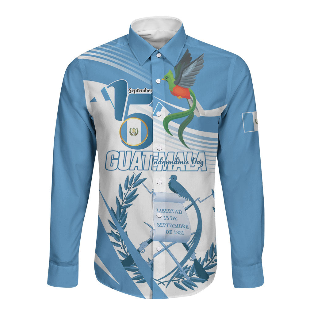 Personalized Guatemala 15 Septiembre 1821 Long Sleeve Button Shirt Happy Independence Day
