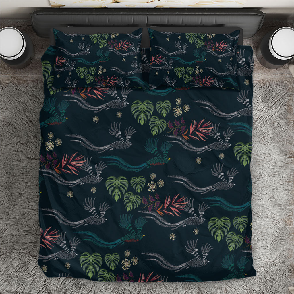 Guatemala Quetzal Bird Pattern Bedding Set Embroidery Effect