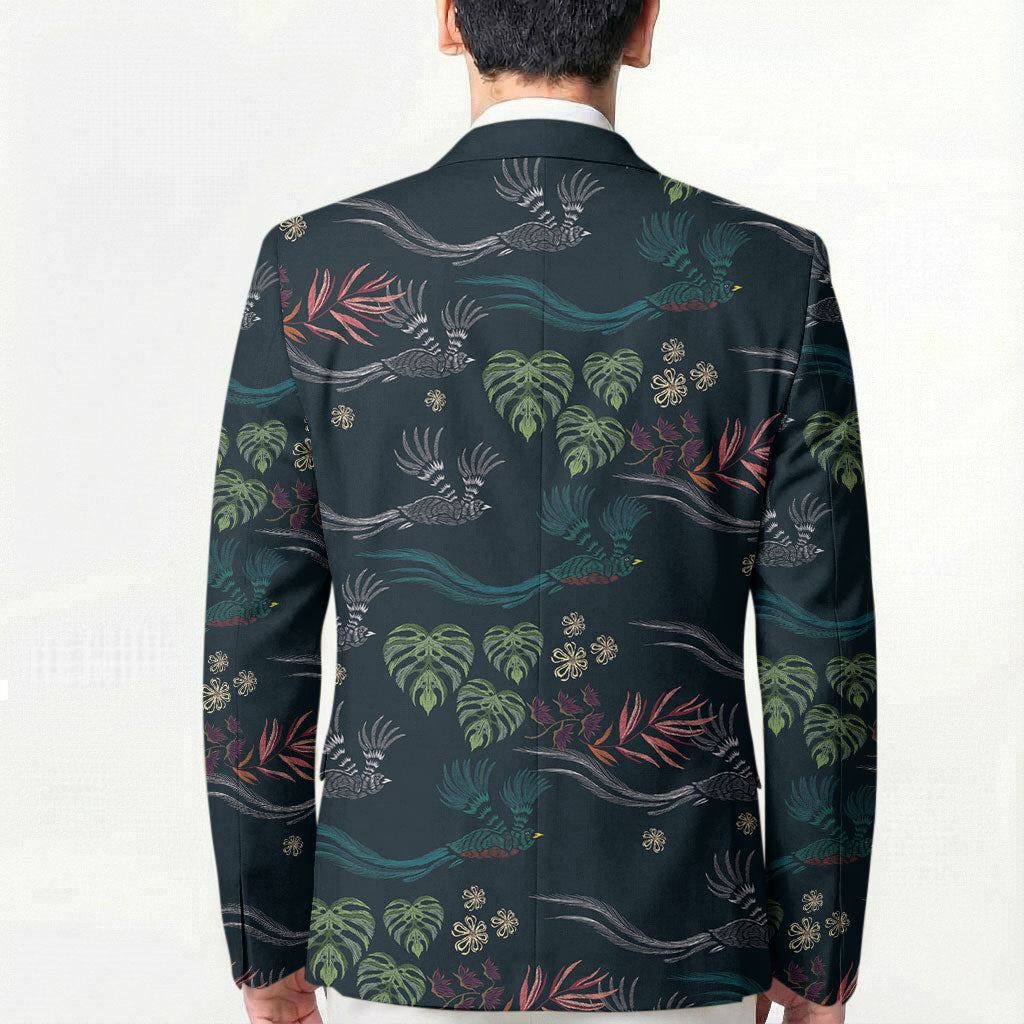 Guatemala Quetzal Bird Pattern Blazer Embroidery Effect