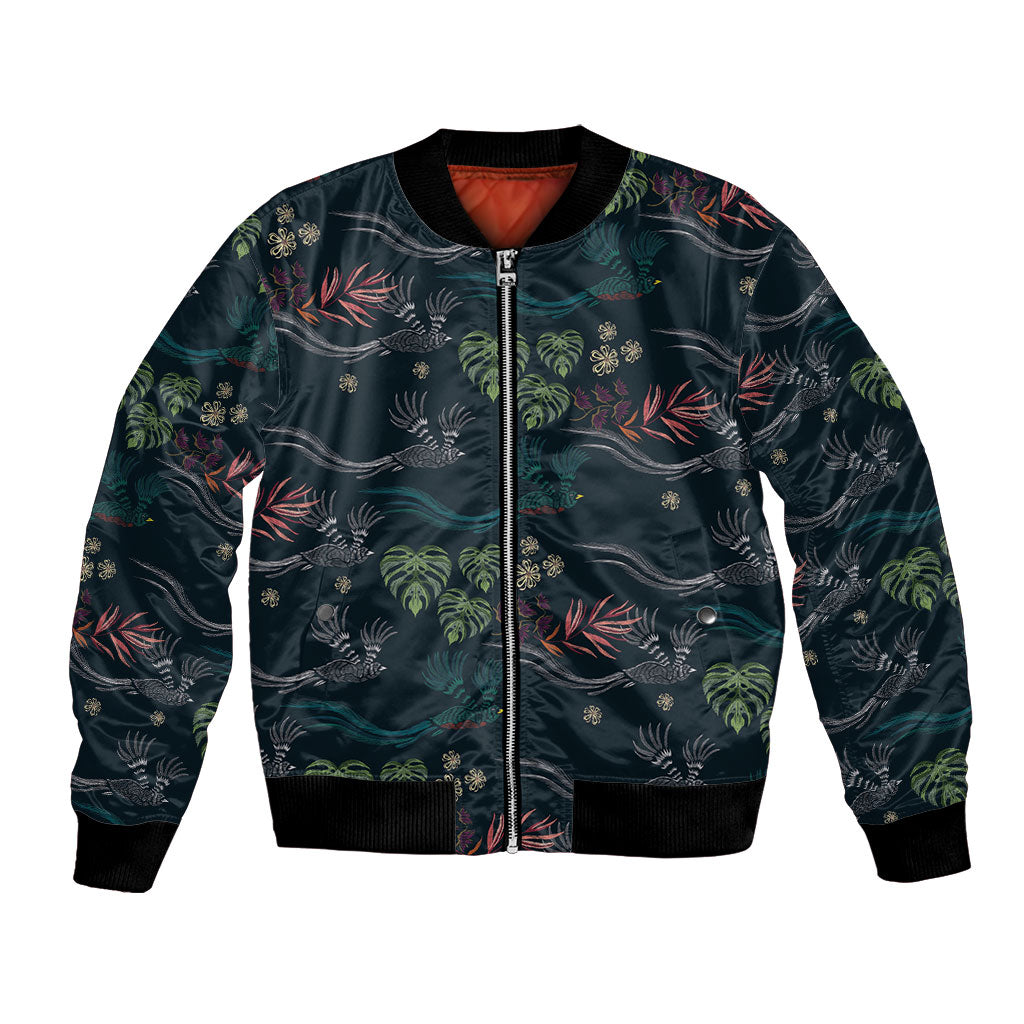 Guatemala Quetzal Bird Pattern Bomber Jacket Embroidery Effect