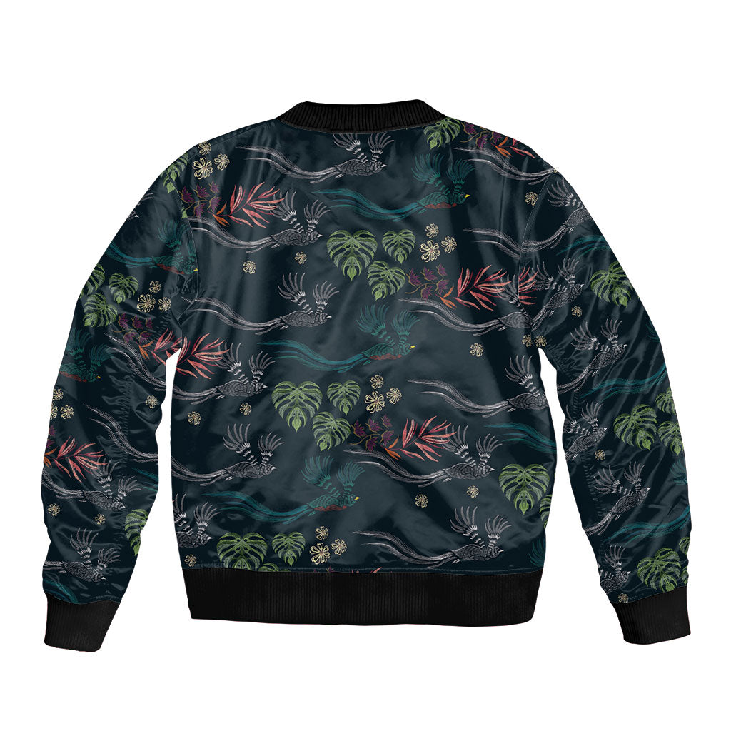 Guatemala Quetzal Bird Pattern Bomber Jacket Embroidery Effect