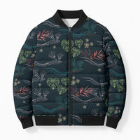 Guatemala Quetzal Bird Pattern Bomber Puffer Jacket Embroidery Effect