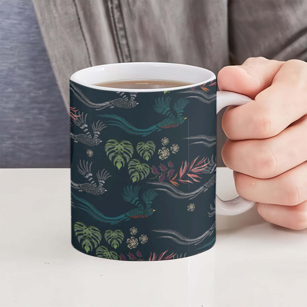 Guatemala Quetzal Bird Pattern Ceramic Mug Embroidery Effect