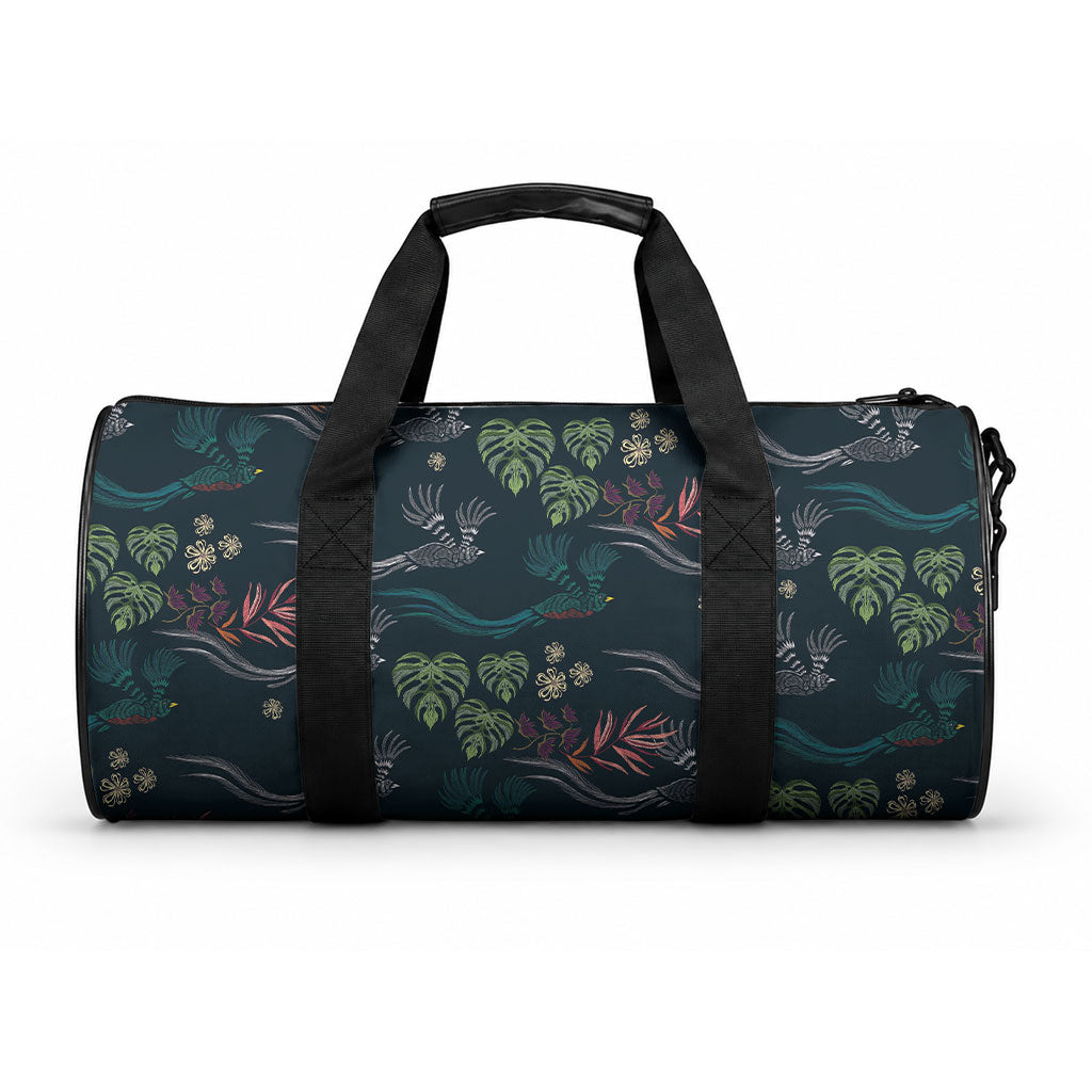 Guatemala Quetzal Bird Pattern Duffle Bag Embroidery Effect