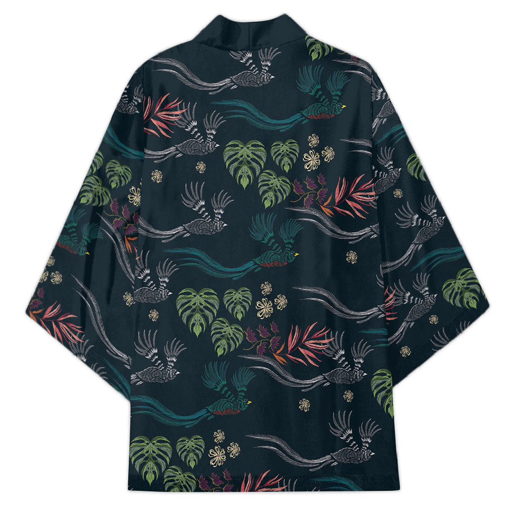 Guatemala Quetzal Bird Pattern Kimono Embroidery Effect