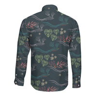 Guatemala Quetzal Bird Pattern Long Sleeve Button Shirt Embroidery Effect