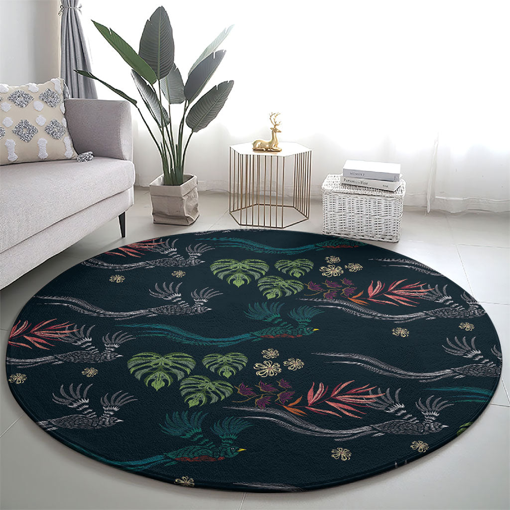 Guatemala Quetzal Bird Pattern Round Carpet Embroidery Effect
