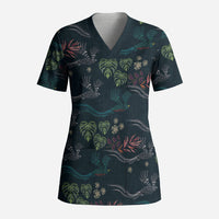 Guatemala Quetzal Bird Pattern Scrub Top Embroidery Effect