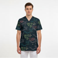 Guatemala Quetzal Bird Pattern Scrub Top Embroidery Effect