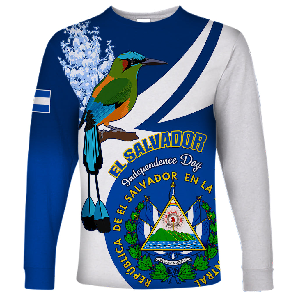 El Salvador Independence Day Long Sleeve Shirt Motmot With Flor De Izote - Wonder Print Shop