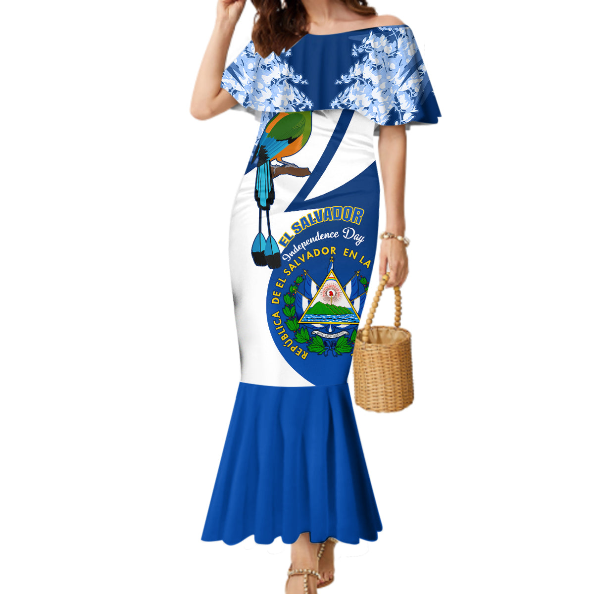 El Salvador Independence Day Mermaid Dress Motmot With Flor De Izote - Wonder Print Shop