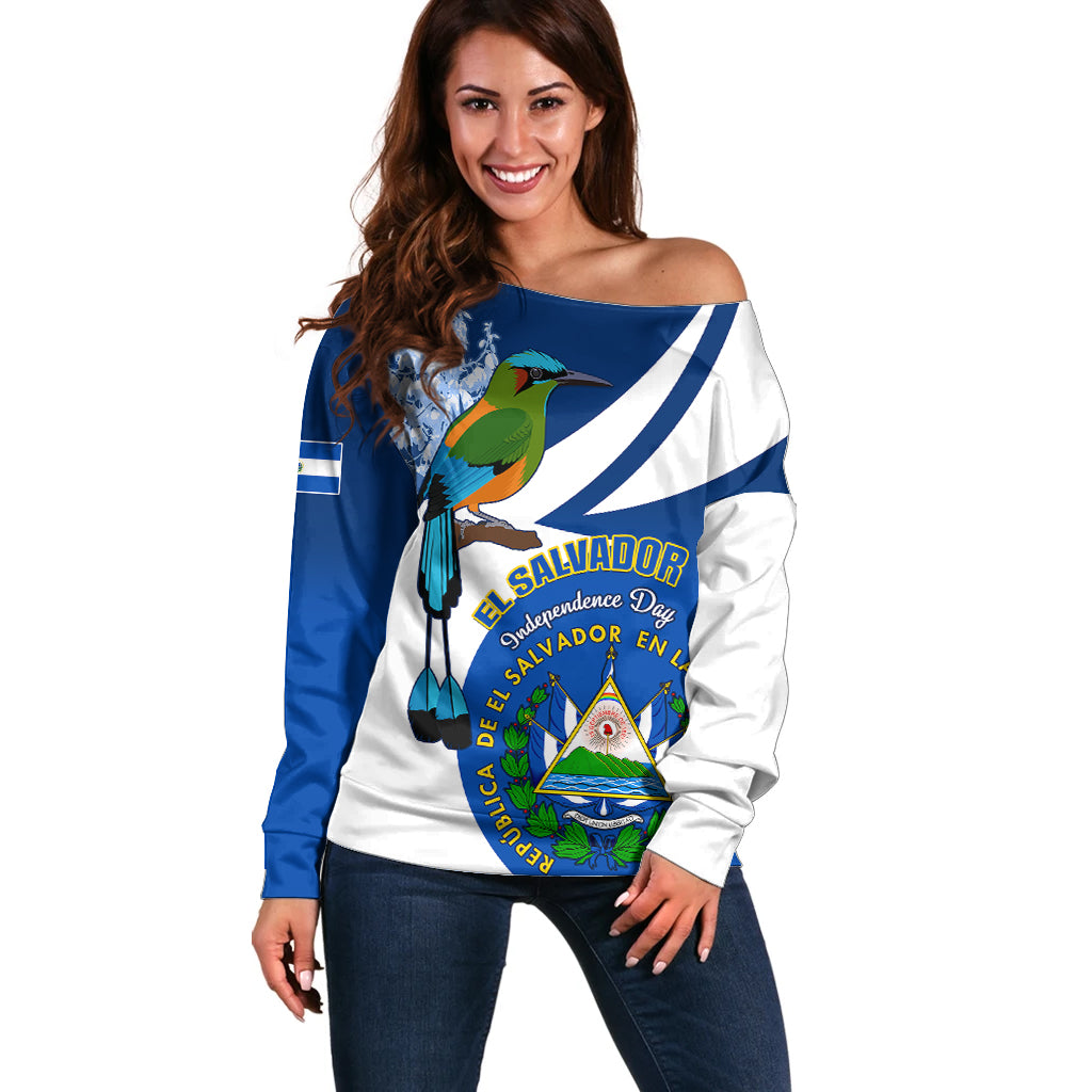 El Salvador Independence Day Off Shoulder Sweater Motmot With Flor De Izote - Wonder Print Shop