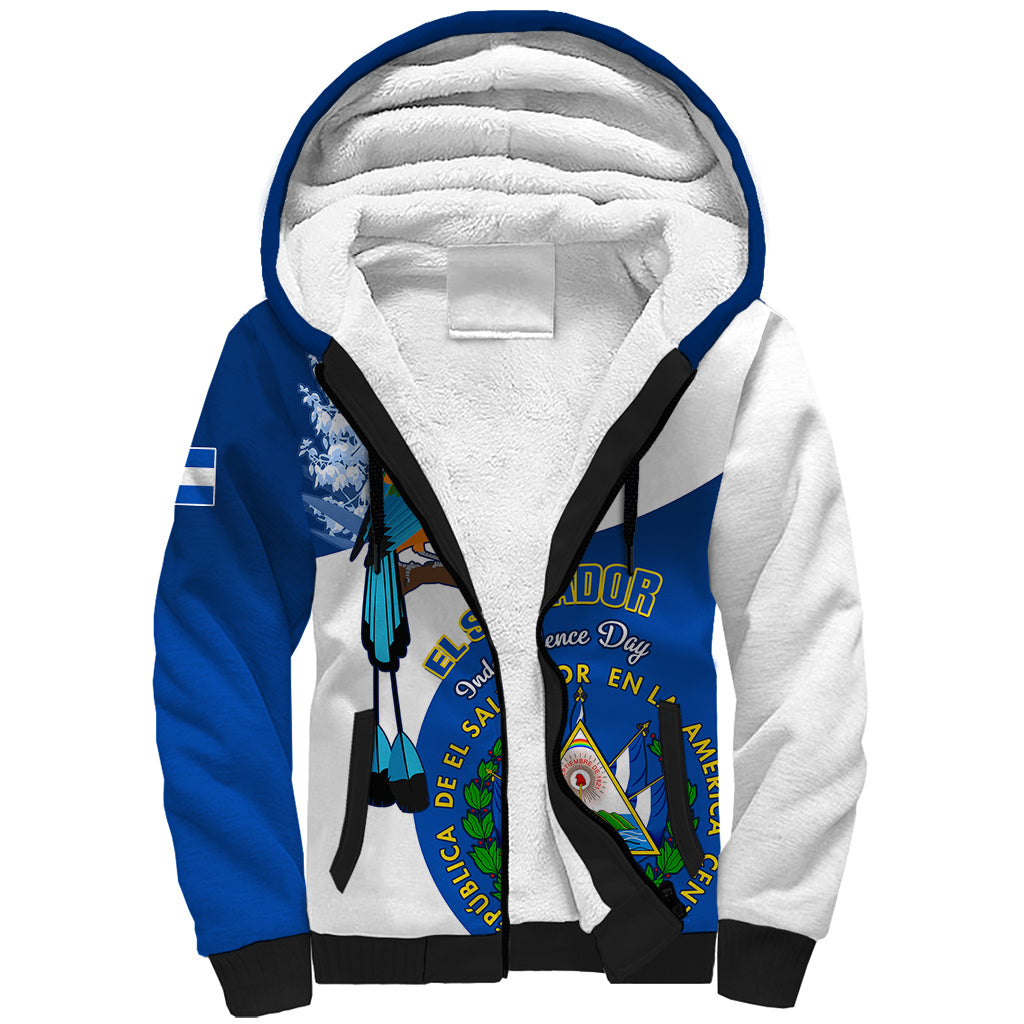 Personalised El Salvador Independence Day Sherpa Hoodie Motmot With Flor De Izote - Wonder Print Shop