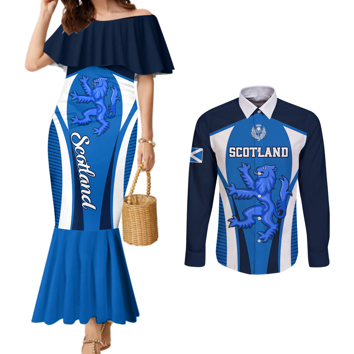 scotland-rugby-couples-matching-mermaid-dress-and-long-sleeve-button-shirts-thistle-with-scottish-lion