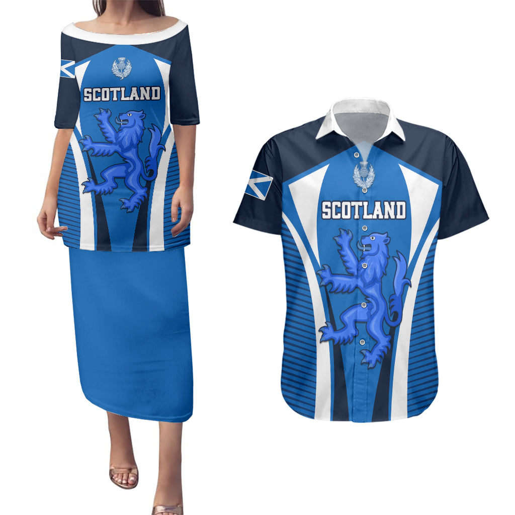 Scotland Rugby Couples Matching Puletasi Dress and Hawaiian Shirt Thistle With Scottish Lion - Wonder Print Shop