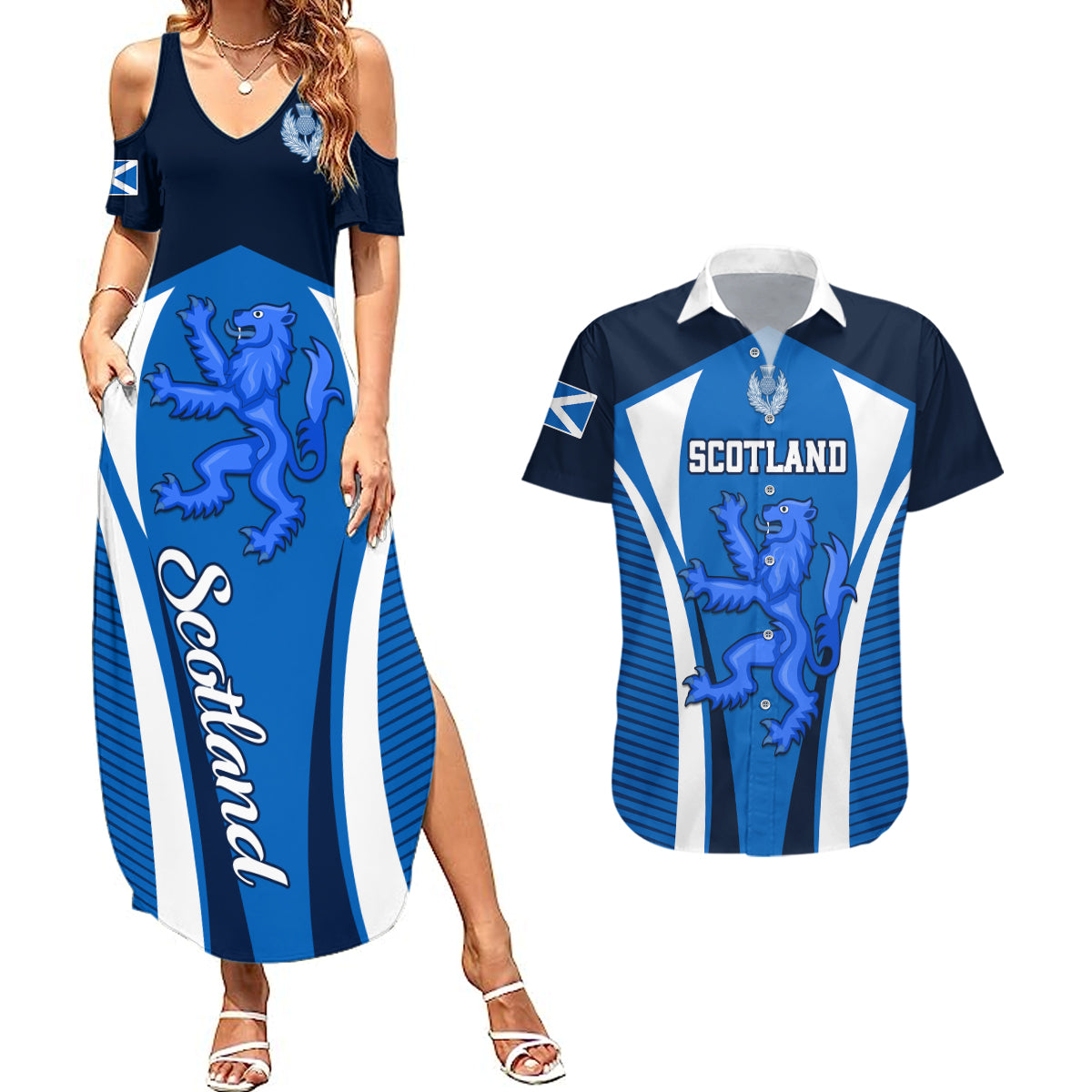 Scotland Rugby Couples Matching Summer Maxi Dress and Hawaiian Shirt Thistle With Scottish Lion - Wonder Print Shop