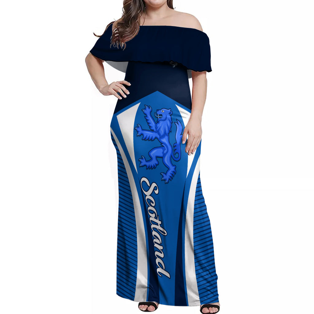 Scotland Rugby Off Shoulder Maxi Dress Thistle With Scottish Lion - Wonder Print Shop