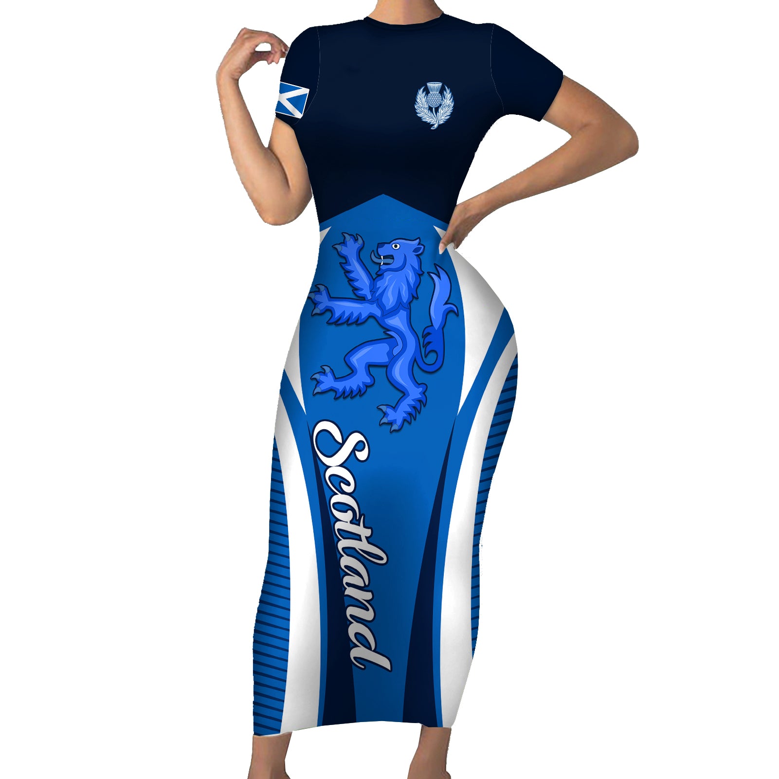 scotland-rugby-short-sleeve-bodycon-dress-thistle-with-scottish-lion