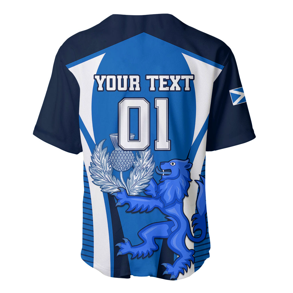 Blue rugby baseball jersey back with YOUR TEXT 01 and lion graphic
