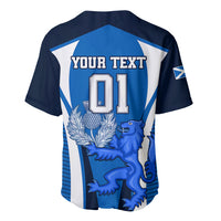 Blue rugby baseball jersey back with YOUR TEXT 01 and lion graphic