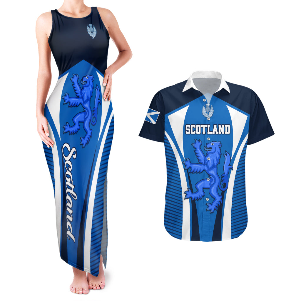 Custom Scotland Rugby Couples Matching Tank Maxi Dress and Hawaiian Shirt Thistle With Scottish Lion - Wonder Print Shop