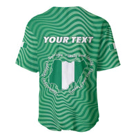 Green baseball jersey back with YOUR TEXT and Nigeria map graphic, short sleeves