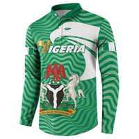 Green button-front Nigeria crest sweatshirt with white yoke panel and striped wavy design